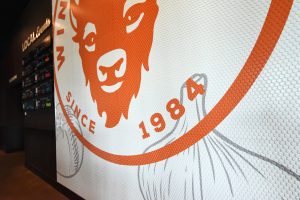 Buffalo Wings & Rings logo wal with penny tile